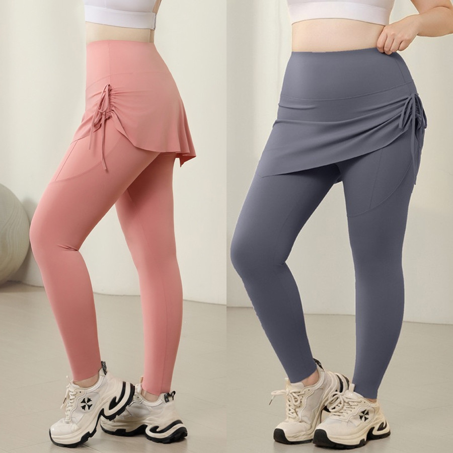 Calças Femininas De Ioga Com Bolso De Saia Cintura Alta Esportes Fitness Treinamento