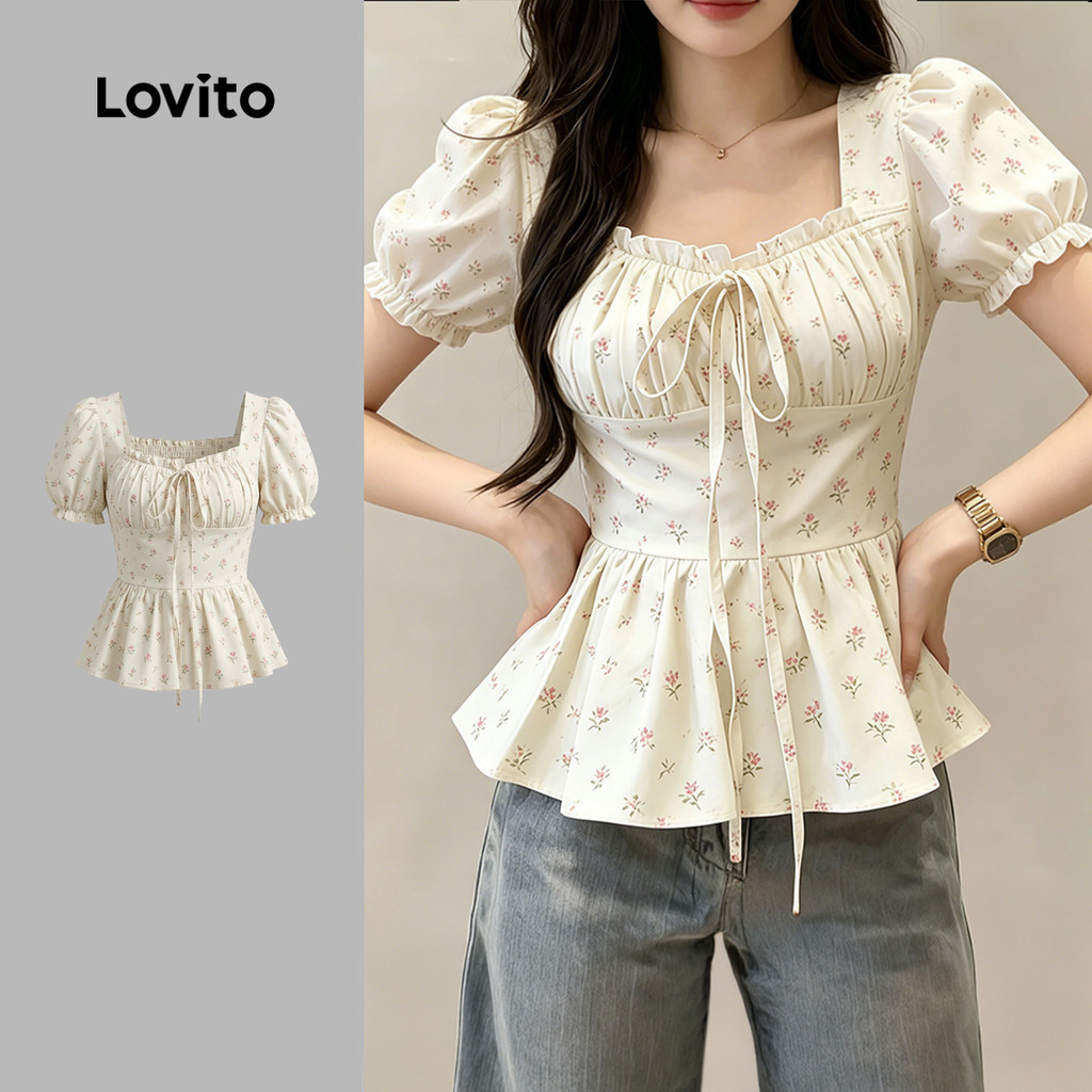 Lovito Blusa Casual com Laço Estampada Primavera/Verão LK7AD138