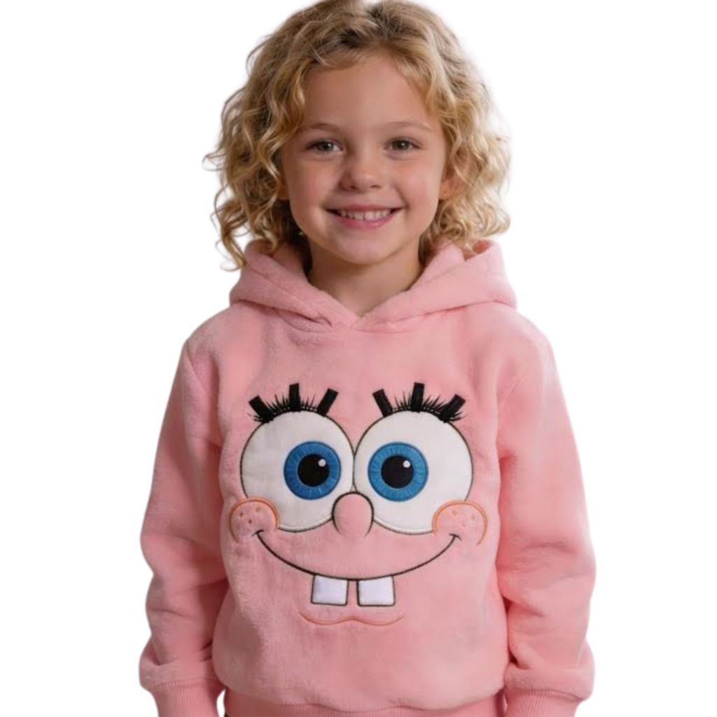 Moletom Blusa Casaco  Infantil Bob Esponja Rosa com Capuz Flanelado Confortável, Quentinho e Divertido