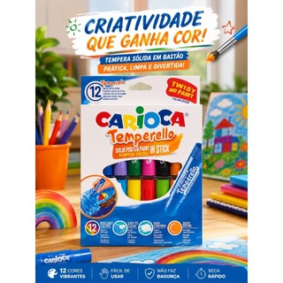 Kit 12 Tinta Guache Bastao Multicolor Pratico Cores Vibrantes Art Escolar
