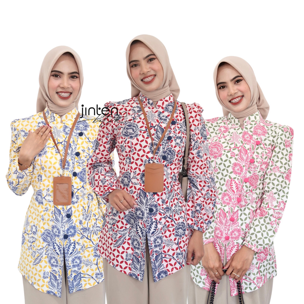Blusa Arini Batik Trabalho Escritório Feminino Elegante Botão Frontal Moderno Jnangan Premium