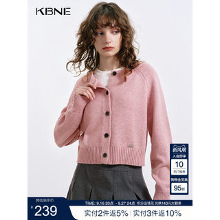 K KBNE malhas de lã feminina 2026 outono inverno novo estilo camisola curta em torno do pescoço lã Cardigan rosa manga l