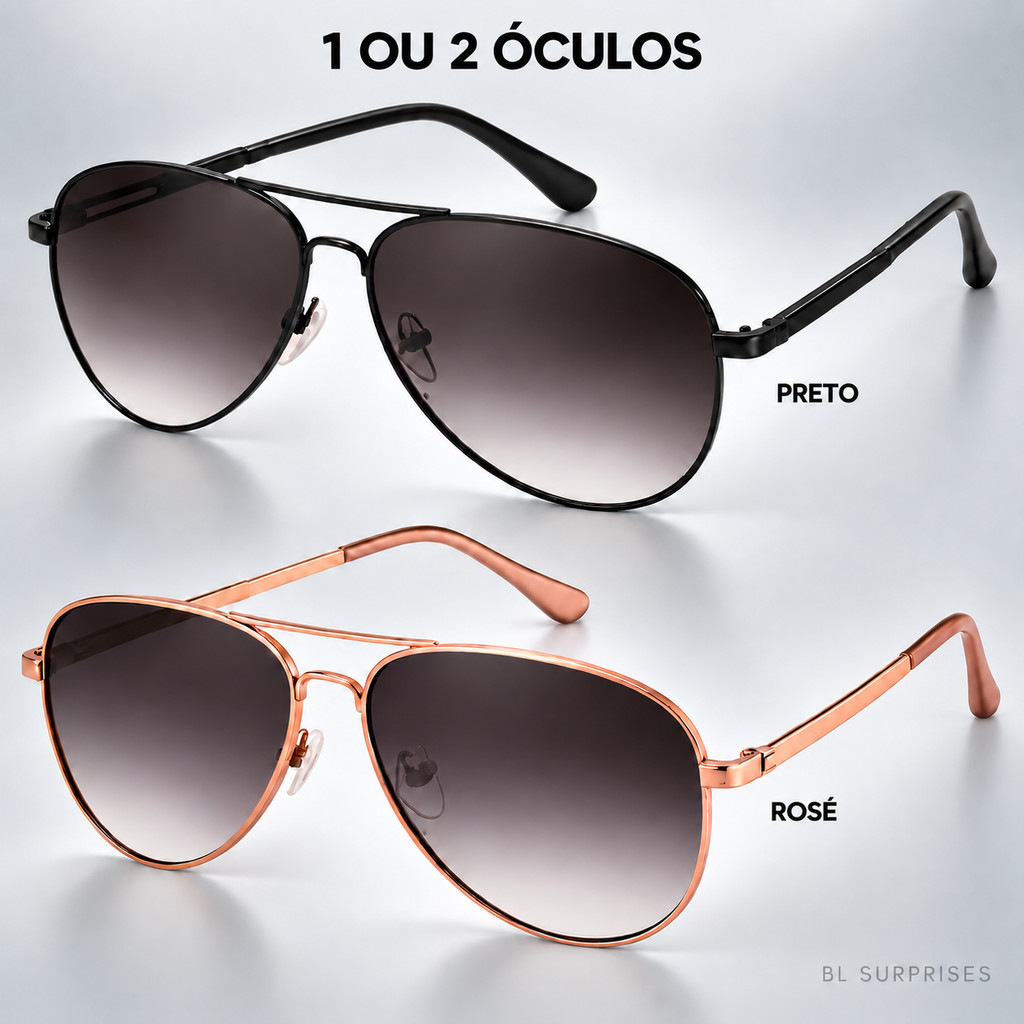 Kit 2 ou 1 Óculos de Sol Aviador Clássico Unissex Masculino Feminino Lente Degradê Proteção UV
