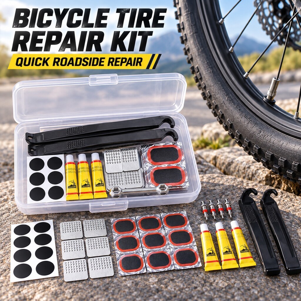Conjunto de ferramentas para reparo de pneus de bicicleta, reparo a frio, barra de reparo de pneus de borracha, remendo 