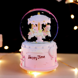 Caixa de música de mesa com bola de cristal e unicórnio, decoração giratória, presente de aniversário e feriado para ami