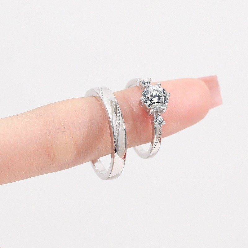 Atacado moissanite casal anel proposta anel simulação diamante anel masculino feminino simples par moissanite anel de ca