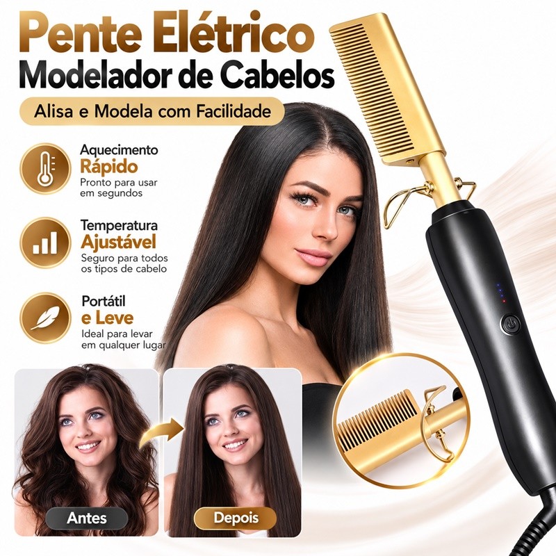 Pente Elétrico Alisador Cabelo Aquecimento Milti-fucional Prancha Alisadora atlas