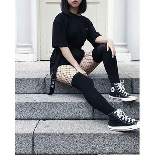 Meias pretas até o joelho, estilo gótico alternativo, para cosplay de egirl, AY9Q.