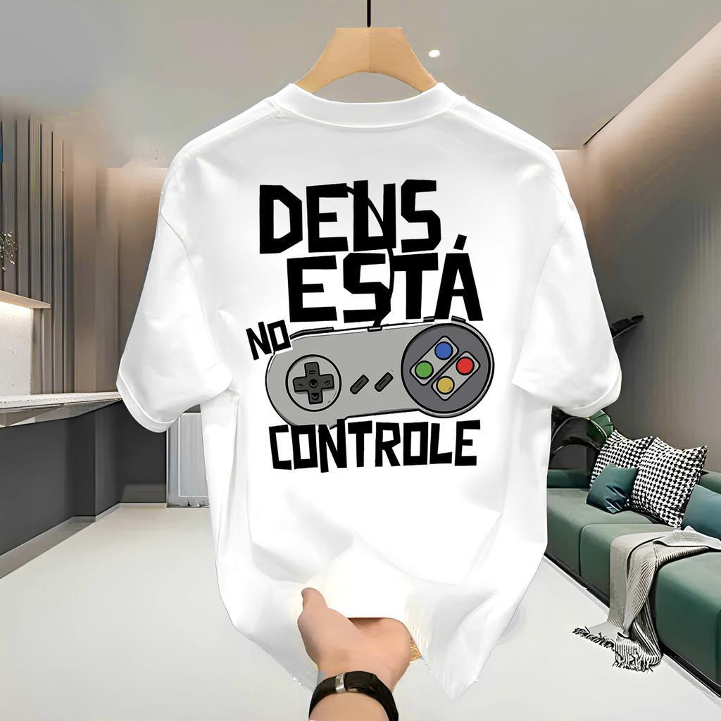 Camiseta Masculina Streetwear 100% Algodão Estampada Deus no Controle Camisa Unissex Premium