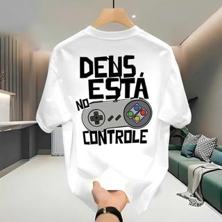 Camiseta Masculina Streetwear 100% Algodão Estampada Deus no Controle Camisa Unissex Premium