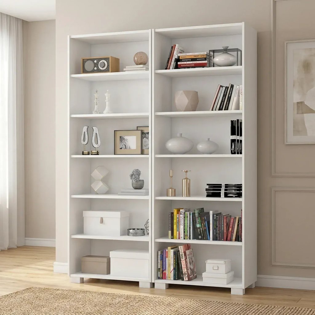 Kit 2 Estantes para Livros 5 Prateleiras 188CMX121M Office Branco/Tx Branco TX
