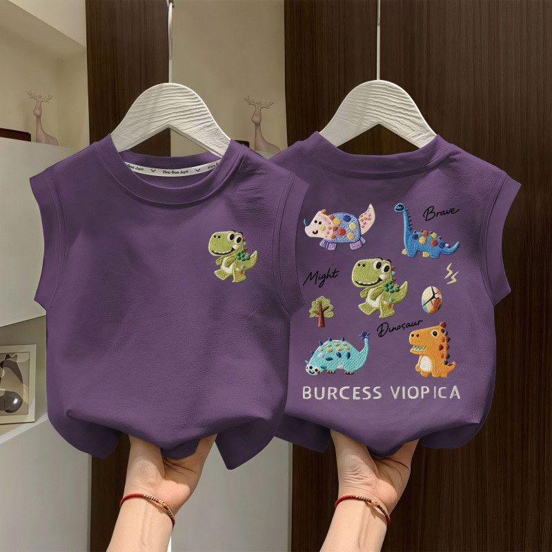 Menino bebê sem mangas camiseta puro algodão verão fino dos desenhos animados dinossauro crianças colete menino colete r