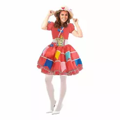 Vestido Festa Junina Feminino Com Espartilho Bandeirinhas e bolsa