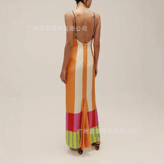 Europeu americano Cross-Border verão novo estilo vestido listrado feminino cor combinando mais magro olhar fenda estilin