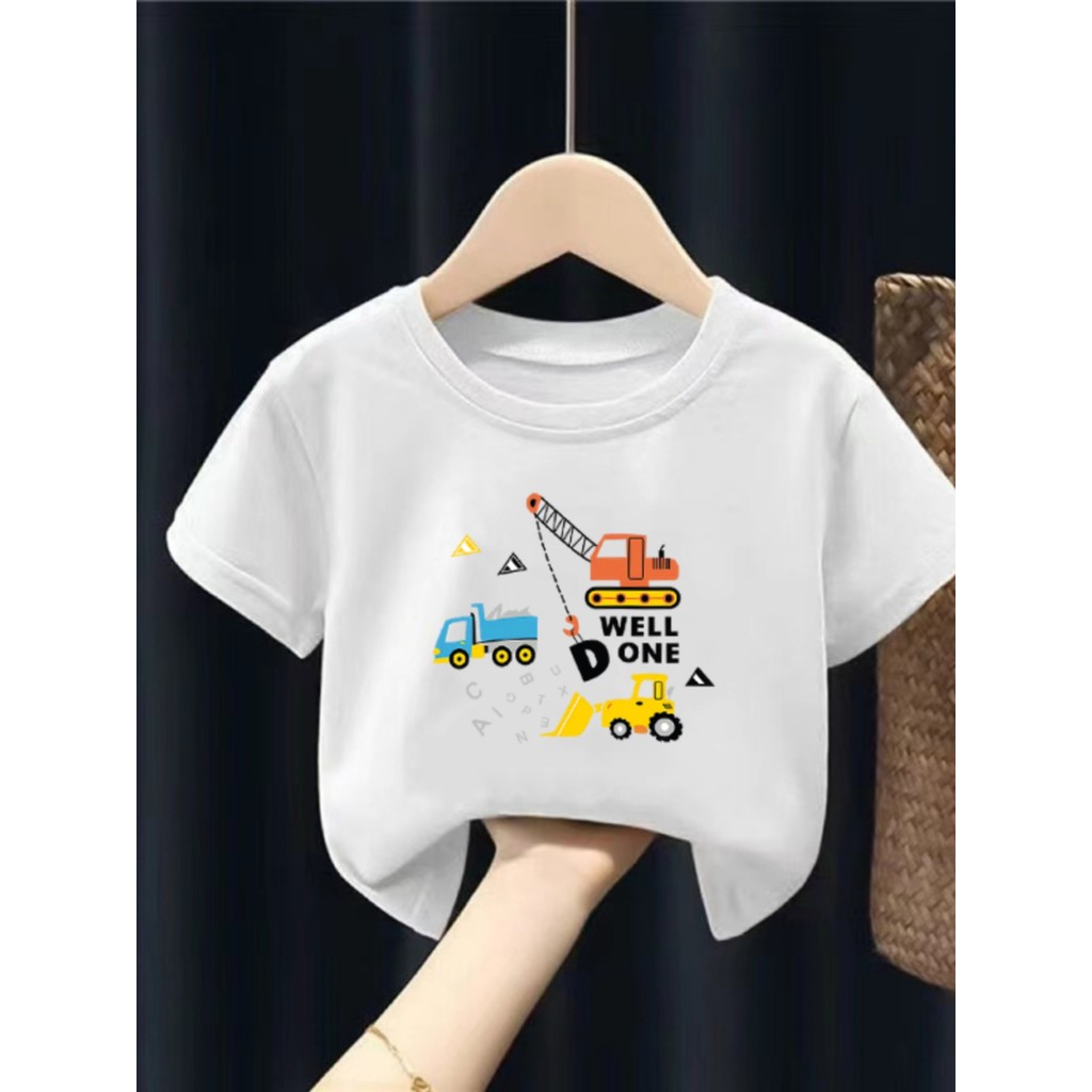 100% algodão meninos branco em torno do pescoço manga curta camiseta verão novo estilo crianças bebê dos desenhos animad