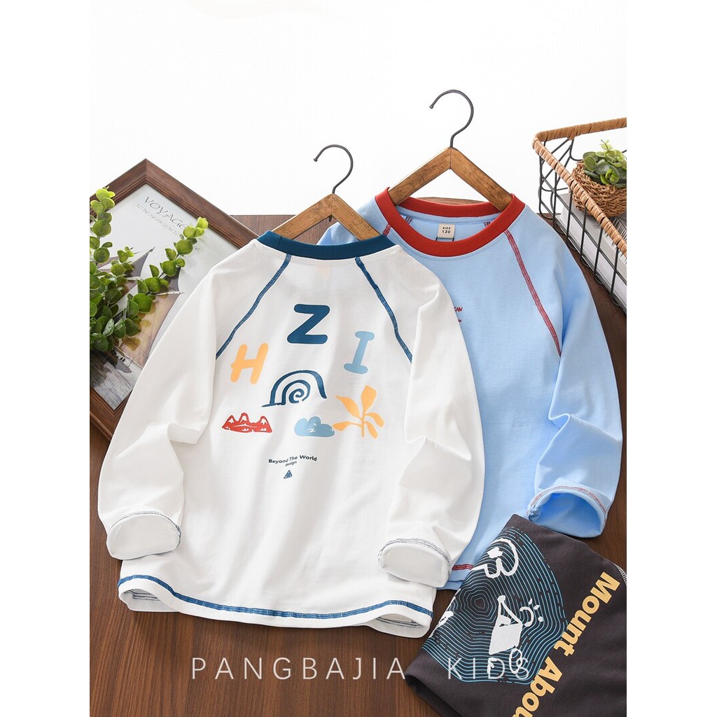 Meninos de manga comprida camiseta primavera outono crianças 2026 novo estilo médio grande crianças respirável puro algo