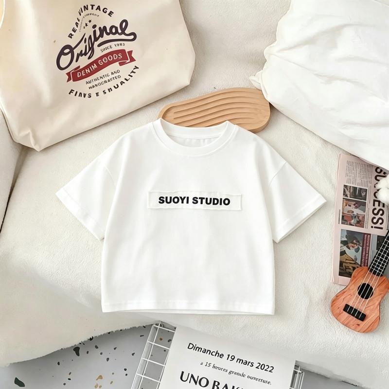 Bebê verão puro algodão de manga curta camiseta estilo ocidental meninos meninas meia manga camiseta verão crianças solt