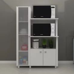Balcão Multiuso para Forno e Micro-Ondas com 3 Portas e 4 Prateleira BL3304 Branco