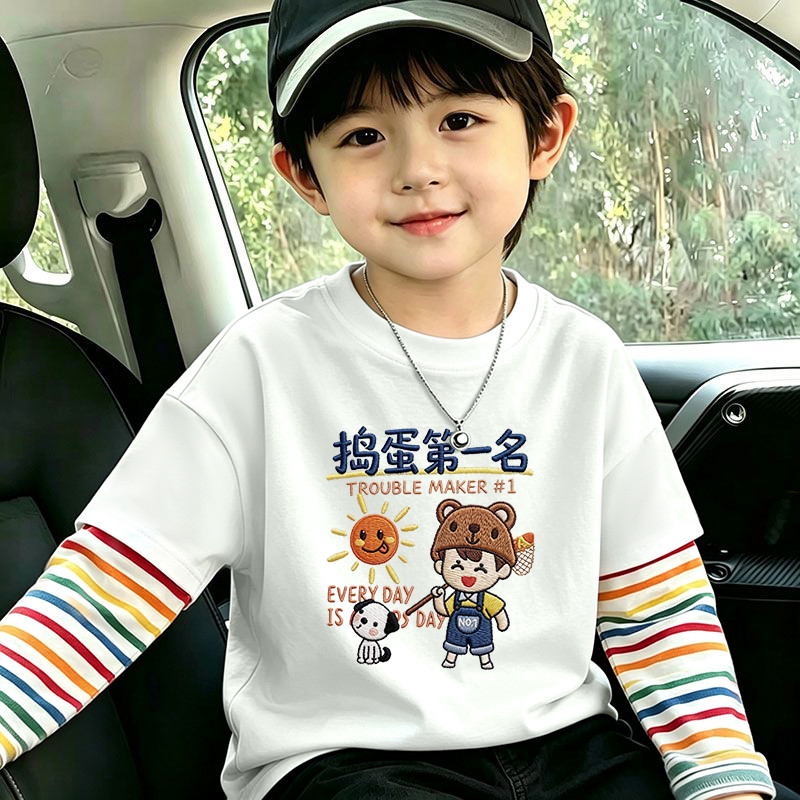 2026 novo estilo crianças coreano dos desenhos animados na moda crianças primavera outono manga comprida camiseta menino