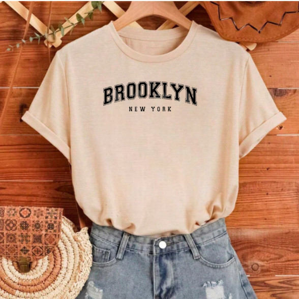 Camiseta Feminina Brooklyn 100% Algodão 30.1 Blusinha Casual Moda Verão Tendência Básica Confortável Manga Curta