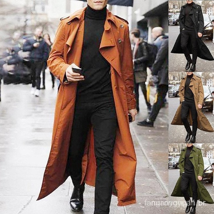 Trench Coat Casual Masculino Com Peito Duplo E Jaqueta Longa De Inverno .