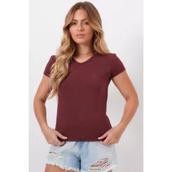 Camiseta Feminina Decote v Planet Girls Vinho