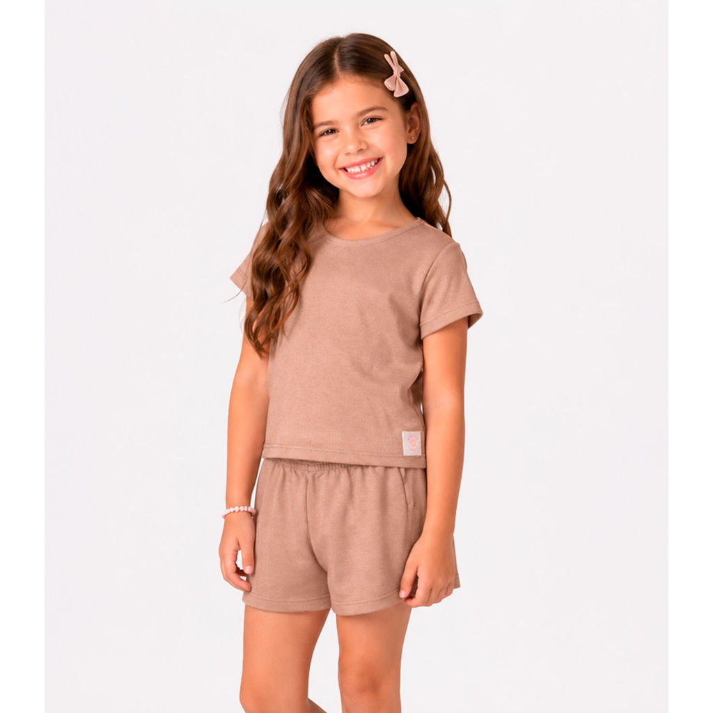 Conjunto Blusa Com Shorts Infantil Select Marrom