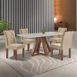 Conjunto Mesa Tampo Smart Plus Kyra 120CMX90CM 4 Cadeiras Arthus