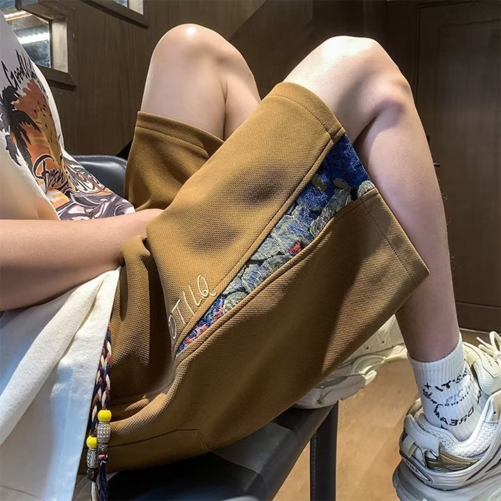 Waffle Shorts masculinos verão Street Wear masculino reto solto calças casuais na moda fino esportes calças de cinco pon