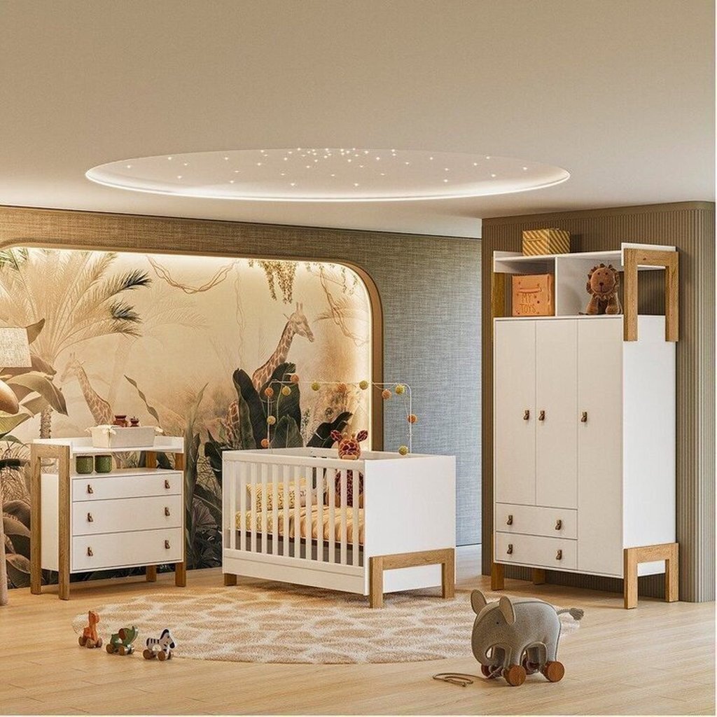 Quarto para Bebê Completo com Guarda-Roupa, Berço e Cômoda Fantasia Branco/Acetinado