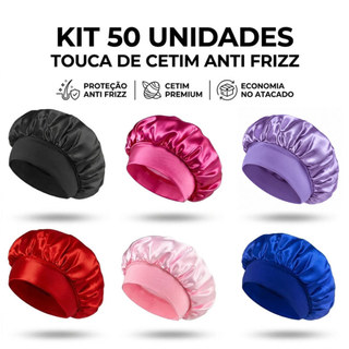 Kit Atacado 50 Unidades Touca de Cetim Anti Frizz - Mesma Cor Sem Mistura | Proteção Capilar para Cabelos Cacheados