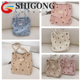 Bolsa De Ombro De Veludo SHIGONG , Sacola Bordada De Urso Com Estampa Estilo Coreano , Lona Design Minoritário