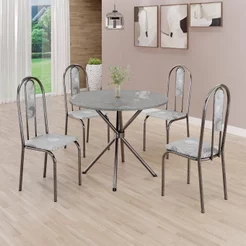 Conjunto Sala de Jantar Mesa Redonda 70cm Tampo Granito Topázio 4 Cadeiras Linda Yescasa Prata/Paraopeba