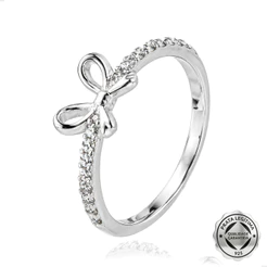 Anel Feminino Prata 925 Legítima Laço Cravejado Zircônias