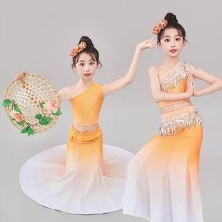 Tu dança traje crianças desempenho feminino traje desempenho traje teste de arte crianças Fishtail saia dança folclórica