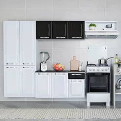 Cozinha Compacta Modulada em Aço 4 Peças 10 Portas 1 Gaveta Amanda Itatiaia Branco/Preto Branco/Preto