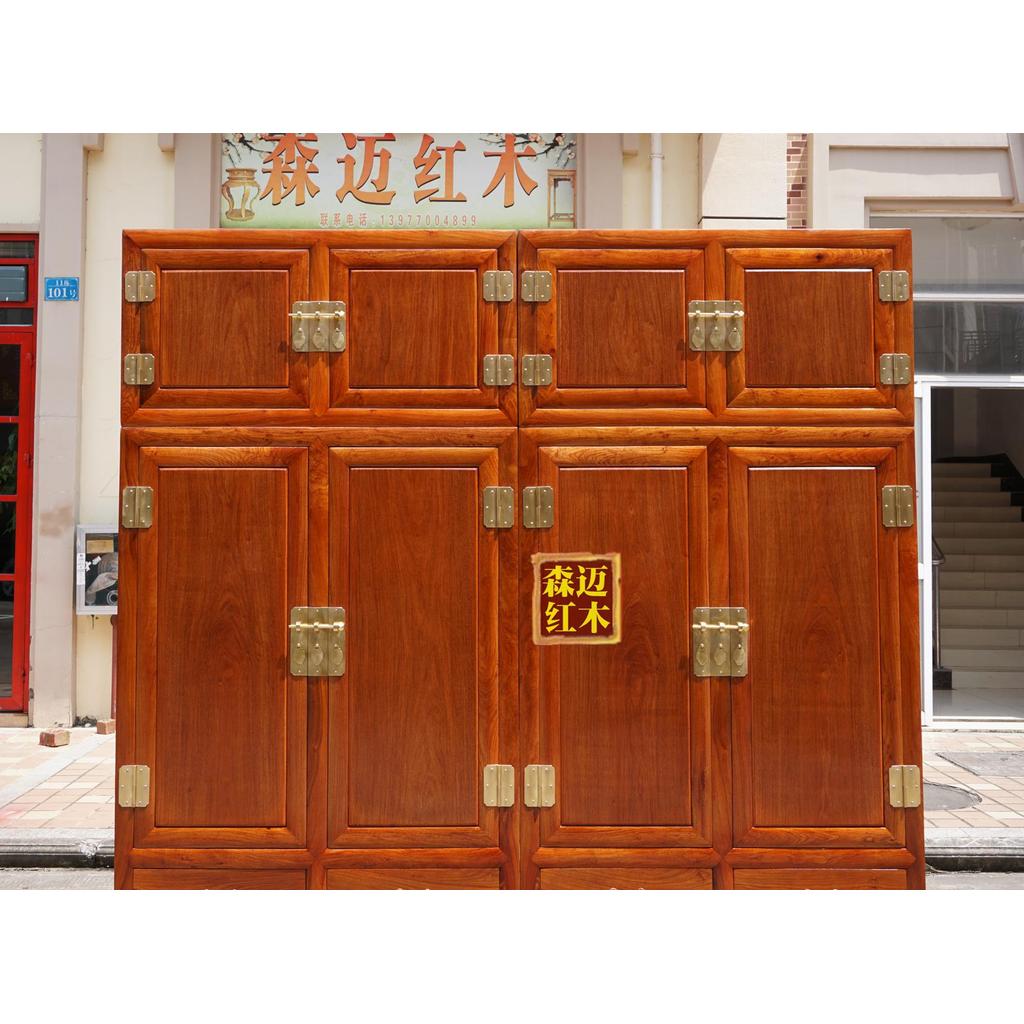 Birmês novo estilo inteiro Tenon Log jacarandá mogno caixa superior armário grande frutas vermelho sândalo guarda-roupa 