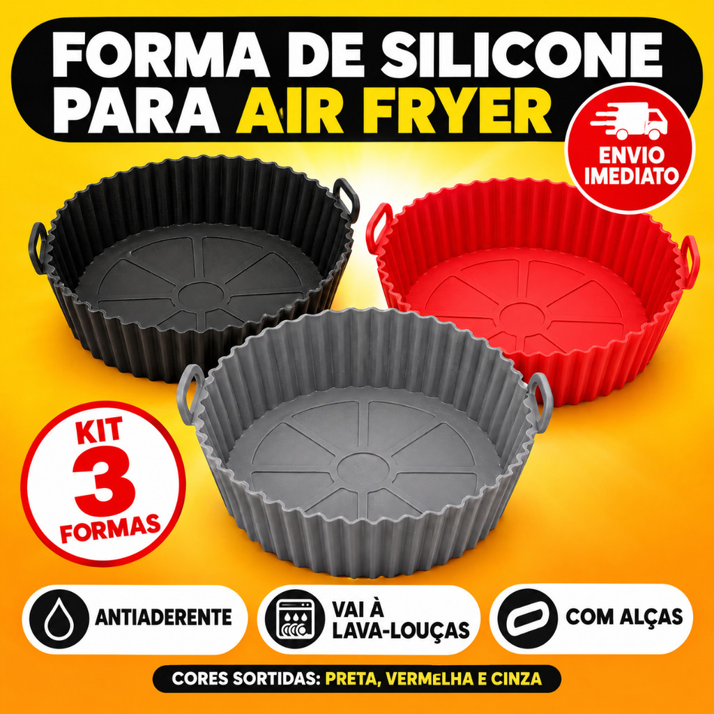 Kit Forma de Silicone Air Fryer Antiaderente Reutilizável Fritadeira Elétrica Forno com Alça