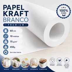 Papel Kraft Branco Monolúcido 75g Com 60cm De Largura x 10 Metros