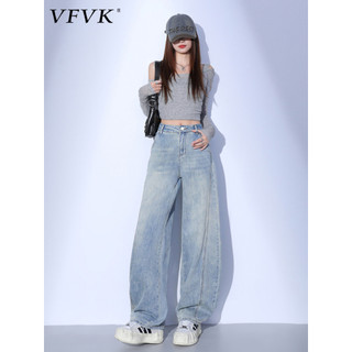 Vfvk americano Retro Jeans feminino outono 2026 novo estilo Machete Design Casual solto mais magro olhar calças de perna