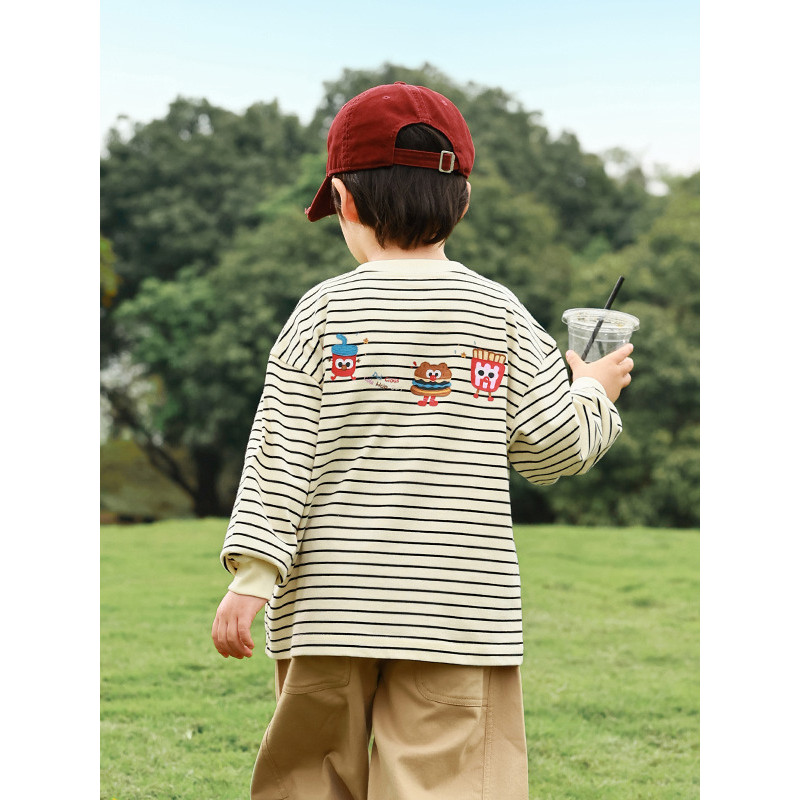 Meninos de manga comprida camiseta crianças outono puro algodão bebê estilo ocidental frito rua outono roupas Base inter