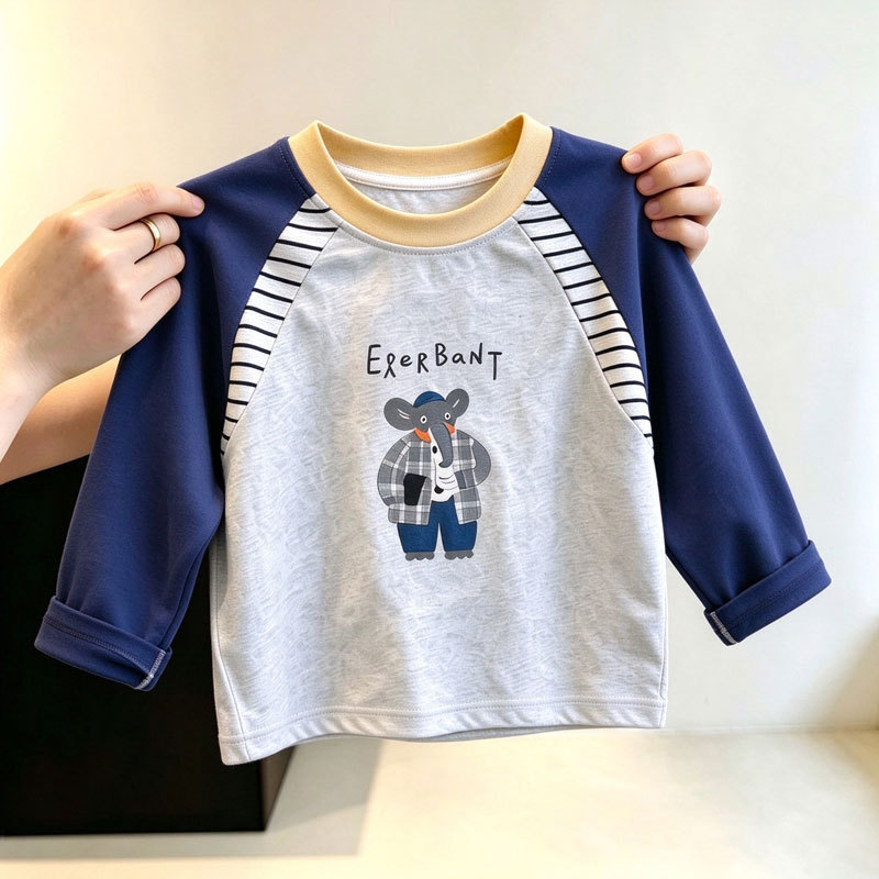 Camiseta infantil de manga comprida de algodão puro primavera outono novo estilo meninos bebê moda desenho animado estam