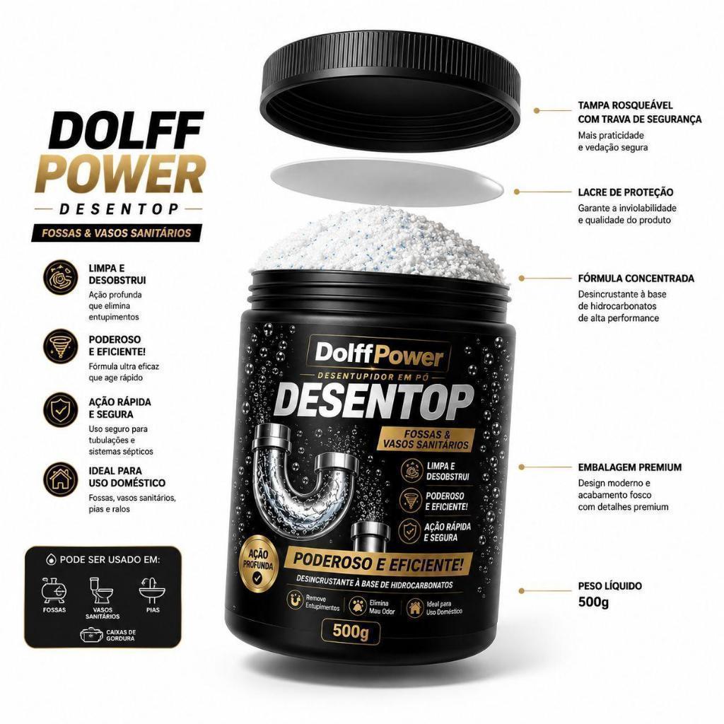 Desentop Power Borbulha e Limpa
 Solução Para Canos Pias Privadas Entupidas- DolffPower