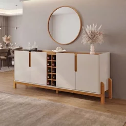 Buffet Aparador 190cm 4 Portas com Adega Lizz Bege/Off White/Cedro Off White/Cedro
