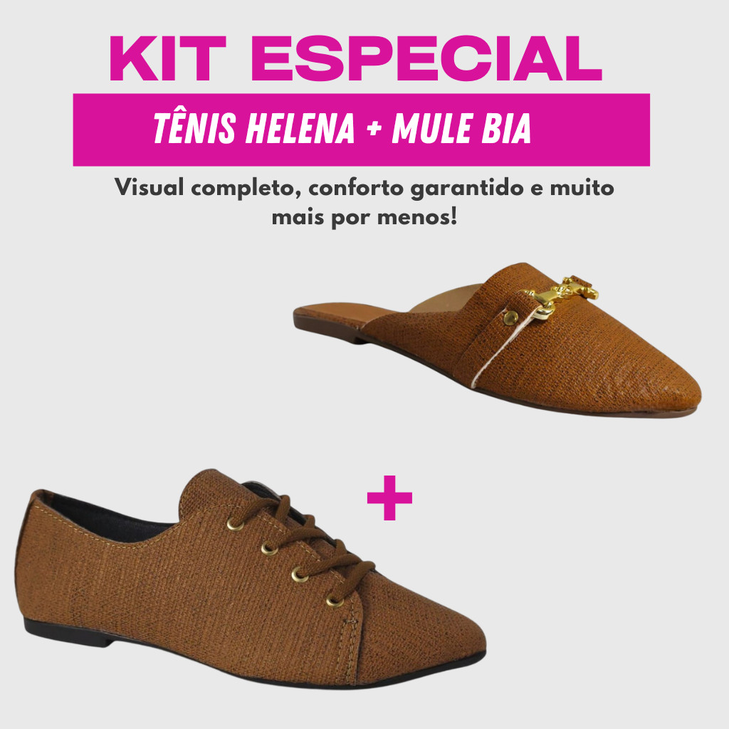 Kit 2 Pares Mule Feminina Bico Fino e Tênis Oxford Feminino Rasteiro Confortável Casual