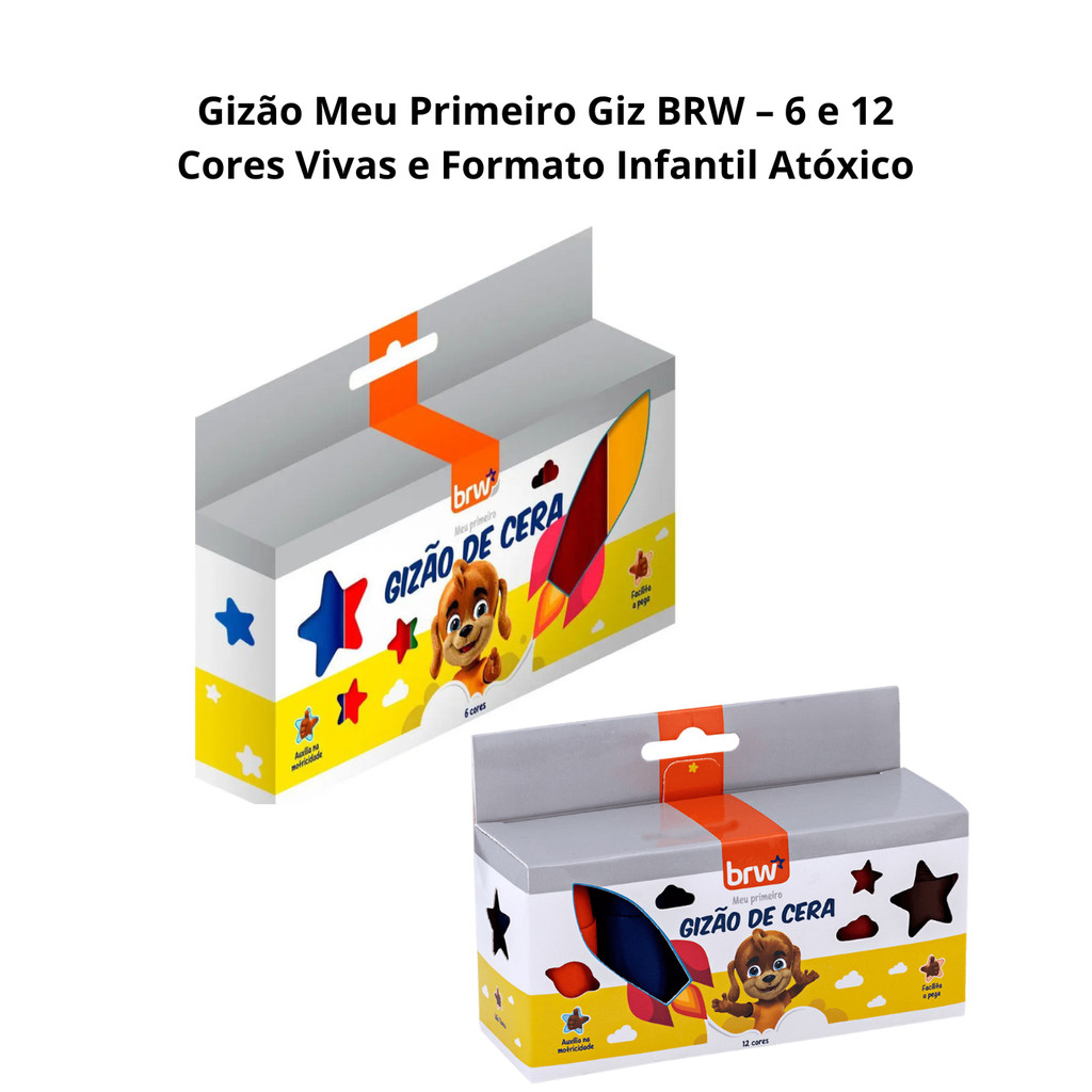 Gizão Meu Primeiro Giz BRW – 6 e 12 Cores Vivas e Formato Infantil Atóxico em Oferta na Shopee