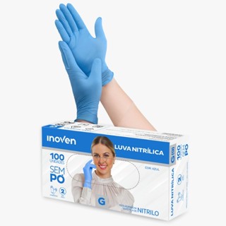 Kit 1,2,3 Caixas Luvas Nitrilicas Azul Inoven Descartável Sem Pó Caixa com 100 Unidades em Oferta na Shopee