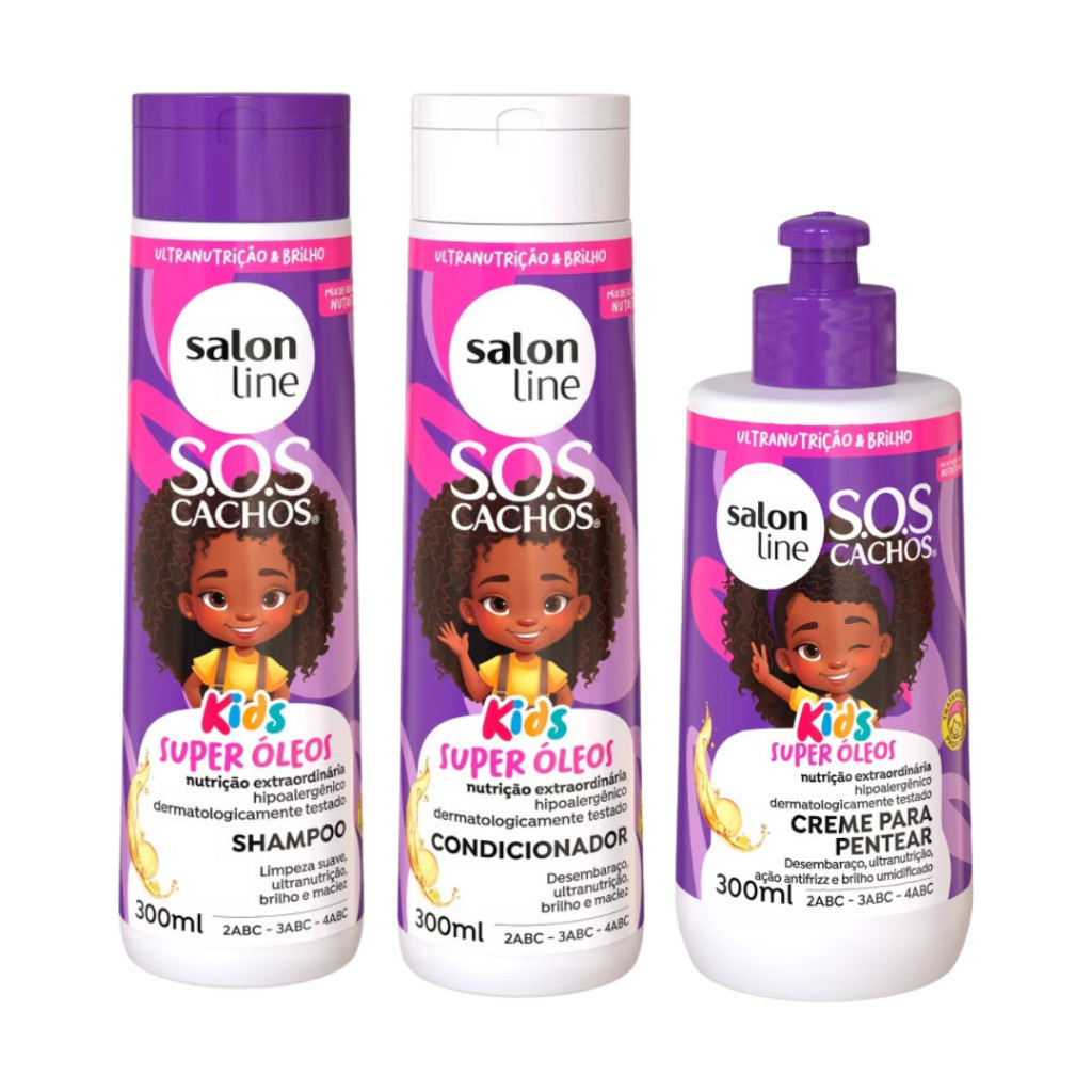 Kit para cachinhos nutridos SOS Cachos Kids Super Óleos Salon Line em Oferta na Shopee