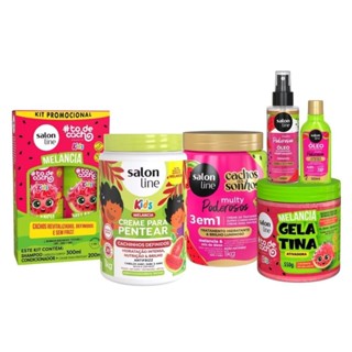 Kit Salon Line Kids Melancia Shampoo e Condicionador + Cremes + Gelatina + Óleo + Perfume em Oferta na Shopee