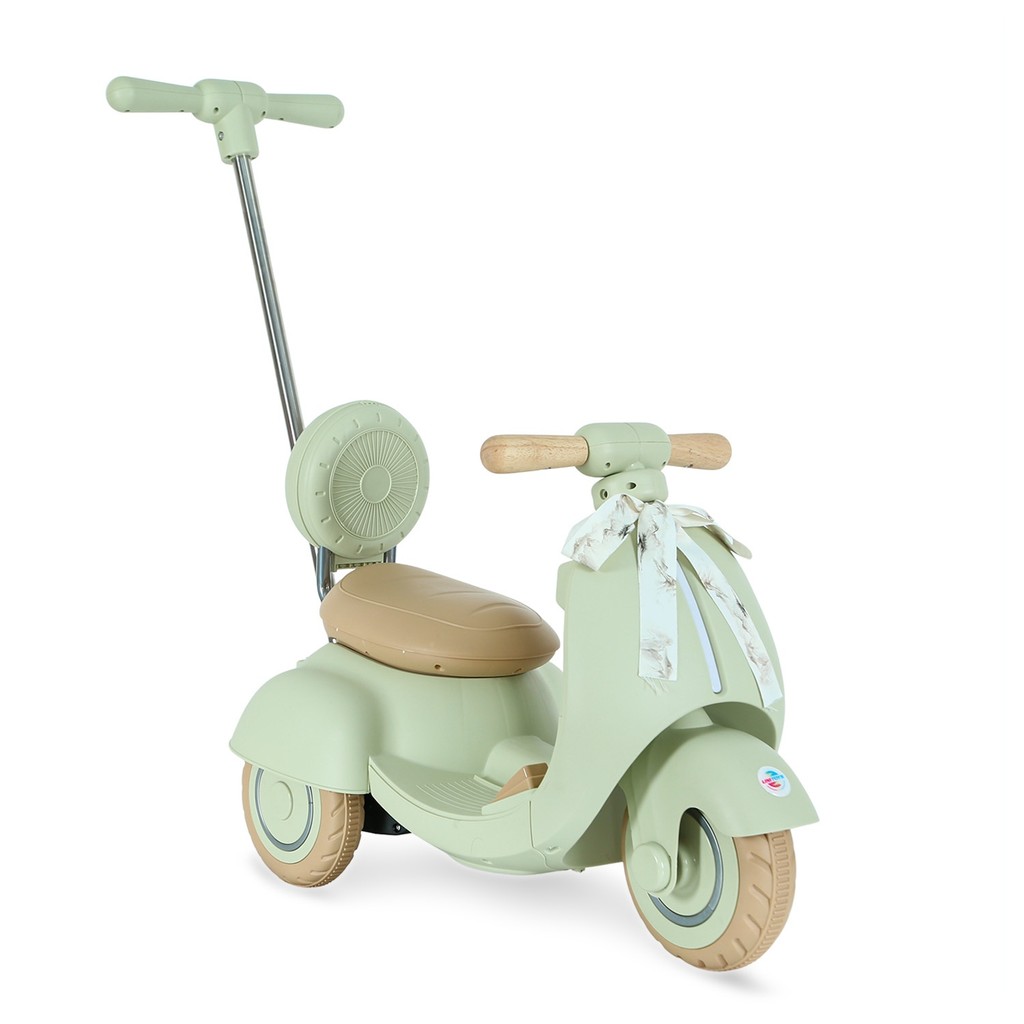 Mini Moto Elétrica Infantil Scooter Retro 6V Verde 2 Em 1 Com Empurrador Sons E Luzes Unitoys